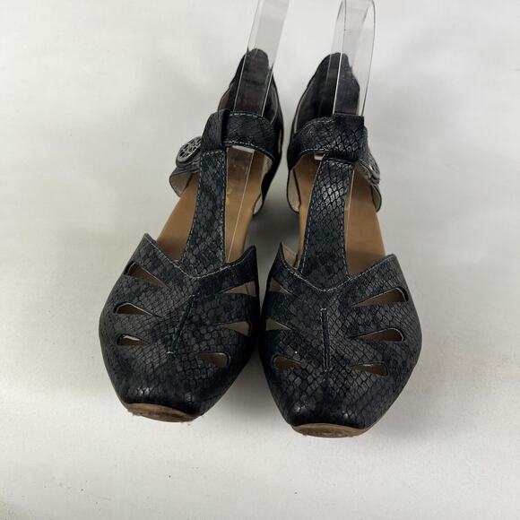 Rieker Mirjam 50 Pumps Women 8.5 Black Snakeskin Leather Hook & Loop Block Heel - Picture 4 of 10